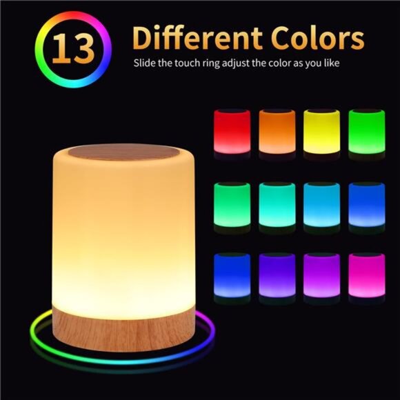 Touch Bedside Table Lamp,13 RGB Colors & 5 Brightness, USB Rechargeable - Picture 3 of 8